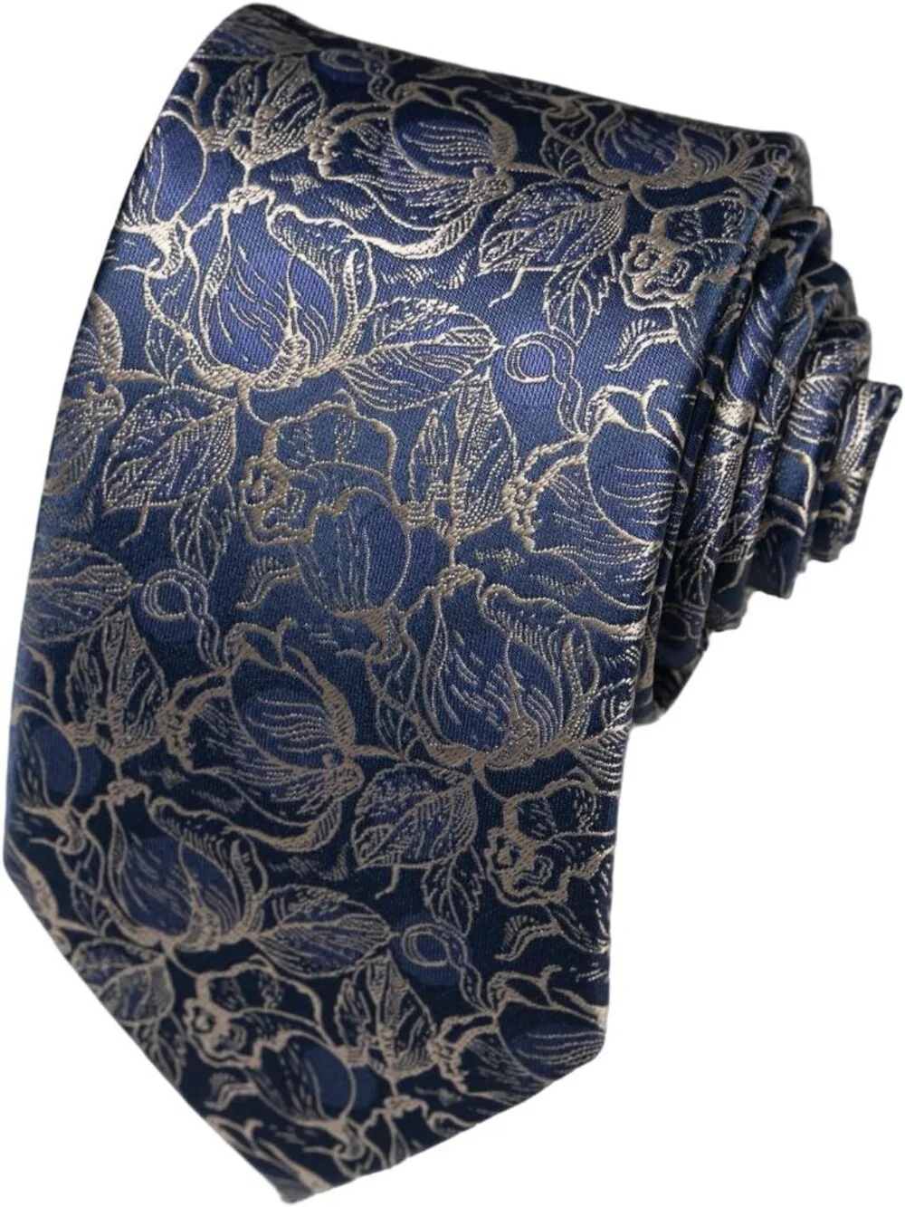 Men's Blue & Gold 100% Microfiber Floral Jacquard Formal Necktie For Business